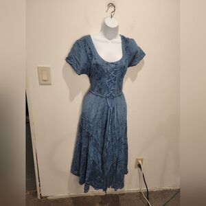 Just Cruising One Size Cottagecore Blue Lace Front Midi Dress